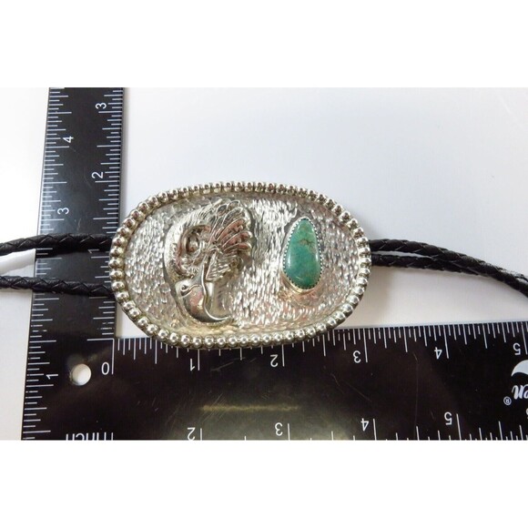Sterling Oval Plaque with Eagle & Turquoise Bolo Tie by Cheyenne Mel Whitebird - Picture 6 of 6